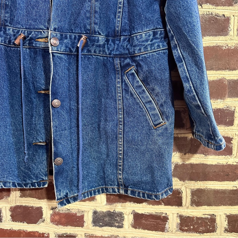 Vintage Jordache Denim Jacket Cinch waist L Hood 80’s 90’s Toggle - Picture 2 of 7